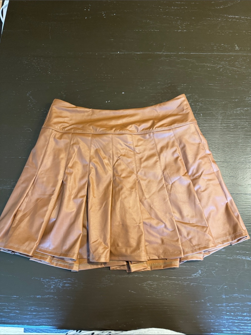 Offline by Aerie Faux Leather Pleated Mini Skirt in Camel